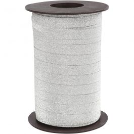 Ruban cadeau, L : 10 mm, paillettes, argent, 100 m/ 1 Pq. [HOB-20227]
