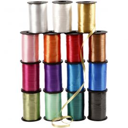 Kräuselband - Sortiment , B 10 mm, Glänzend, Sortierte Farben, 15x250 m/ 1 Pck [HOB-20230]