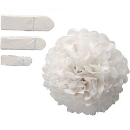 Pompons en papier, d 20+24+30 cm, 16 gr, blanc, 3 pièces/ 1 Pq. [HOB-20471]