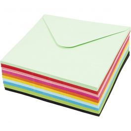 Enveloppes colorées, dimension enveloppes 16x16 cm, 80 gr, ass. de couleurs, 10x10 pièces/ 1 Pq. [HOB-20525]