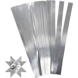 Bandes de papier étoiles, L : 45 cm, L : 10 mm, d 4,5 cm, argent, 100bandes/ 1 Pq. [HOB-20714]