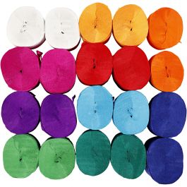 Rouleaux de Papier Crépon, L : 20 M, L : 5 cm, 22 gr, ass. de couleurs, 20 rouleau/ 1 Pq. [HOB-208921]