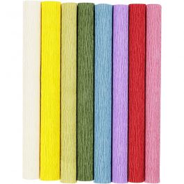 Papier Crépon, feuille 25x60 cm, Crêpé à 180%, 105 gr, couleurs classiques, 8 flles/ 1 Pq. [HOB-209003]