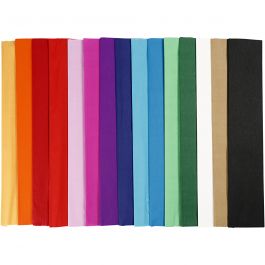 Papier Crépon, L : 2,5 M, L : 50 cm, 22 gr, ass. de couleurs, 60 pli/ 1 Pq. [HOB-209021]
