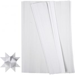 Bandes de papier étoiles, L : 45 cm, L : 10 mm, d 4,5 cm, blanc, 500 bandes/ 1 Pq. [HOB-20931]