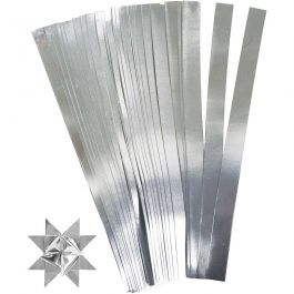 Bandes de papier étoiles, L : 45 cm, L : 15 mm, d 6,5 cm, argent, 100 bandes/ 1 Pq. [HOB-20936]