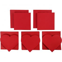 Cartes et enveloppes, rouge, dimension carte 12,5x12,5 cm, dimension enveloppes 13,5x13,5 cm, Le contenu peut varier , 50 set/ 1 Pq. [HOB-21082]