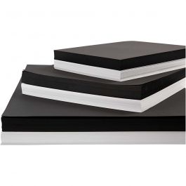 Papier cartonné, A2,A3,A4, 200+250 gr, noir, blanc, 600 flles ass./ 1 Pq. [HOB-21656]