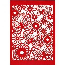 Papier cartonné motif dentelle, feuille 10,5x15 cm, 200 gr, rouge, 10 pièces/ 1 Pq. [HOB-216913]
