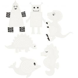 Stickkarton, Tiere & Roboter, H 8-13 cm, B 8-13 cm, Weiß, 6x3 Stk/ 1 Pck [HOB-21951]