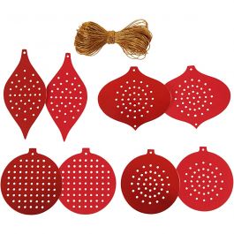 Stickkarten, Weihnachtsschmuck, H 8,5-12 cm, Lochgröße 3 mm, 280 g, Metallic-Rot, 32 Stk/ 1 Pck [HOB-21961]