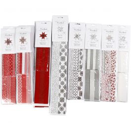 Bandes de papier étoiles, L : 45+86+100 cm, d 6,5+11,5+18 cm, L : 15+25+40 mm, Le contenu peut varier , ass. de couleurs, 18 Pq./ 1 Pq. [HOB-22222]