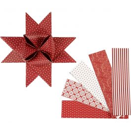Bandes de papier étoiles, L : 100 cm, L : 40 mm, d 18 cm, rouge, blanc, 40 bandes/ 1 Pq. [HOB-22548]