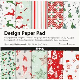 Design-Papier im Block, Blatt 15,2x15,2 cm, 120 g, Grün, Rot, Weiß, 50 Bl./ 1 Pck [HOB-225908]