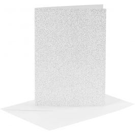 Cartes et enveloppes, dimension carte 10,5x15 cm, dimension enveloppes 11,5x16,5 cm, paillettes, 120+250 gr, argent, 4 set/ 1 Pq. [HOB-23024]