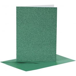 Cartes et enveloppes, dimension carte 10,5x15 cm, dimension enveloppes 11,5x16,5 cm, paillettes, 110+250 gr, vert, 4 set/ 1 Pq. [HOB-23026]