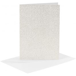 Cartes et enveloppes, dimension carte 10,5x15 cm, dimension enveloppes 11,5x16,5 cm, paillettes, 120+250 gr, blanc, 4 set/ 1 Pq. [HOB-23028]
