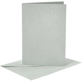 Cartes et enveloppes, dimension carte 10,5x15 cm, dimension enveloppes 11,5x16,5 cm, nacré, 120+210 gr, argent, 4 set/ 1 Pq. [HOB-23031]