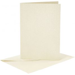 Cartes et enveloppes, dimension carte 10,5x15 cm, dimension enveloppes 11,5x16,5 cm, nacré, 120+210 gr, blanc cassé, 4 set/ 1 Pq. [HOB-23032]