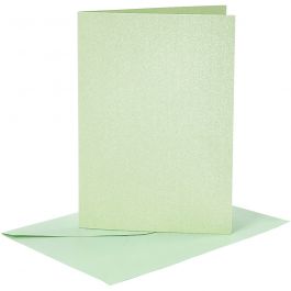 Cartes et enveloppes, dimension carte 10,5x15 cm, dimension enveloppes 11,5x16,5 cm, nacré, 120+210 gr, vert clair, 4 set/ 1 Pq. [HOB-23033]