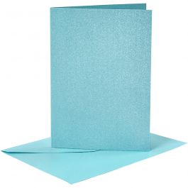 Cartes et enveloppes, dimension carte 10,5x15 cm, dimension enveloppes 11,5x16,5 cm, nacré, 120+210 gr, bleu, 4 set/ 1 Pq. [HOB-23034]