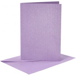 Cartes et enveloppes, dimension carte 10,5x15 cm, dimension enveloppes 11,5x16,5 cm, nacré, 120+210 gr, violet, 4 set/ 1 Pq. [HOB-23035]