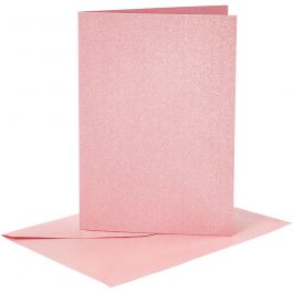 Cartes et enveloppes, dimension carte 10,5x15 cm, dimension enveloppes 11,5x16,5 cm, nacré, 120+210 gr, rose, 4 set/ 1 Pq. [HOB-23036]
