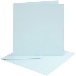 Cartes et enveloppes, dimension carte 15,2x15,2 cm, dimension enveloppes 16x16 cm, 220 gr, bleu clair, 4 set/ 1 Pq. [HOB-230544]