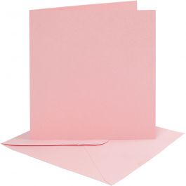 Cartes et enveloppes, dimension carte 15,2x15,2 cm, dimension enveloppes 16x16 cm, 220 gr, rose, 4 set/ 1 Pq. [HOB-230547]