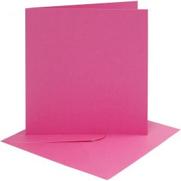 Cartes et enveloppes, dimension carte 15,2x15,2 cm, dimension enveloppes 16x16 cm, 220 gr, rose, 4 set/ 1 Pq. [HOB-230548]