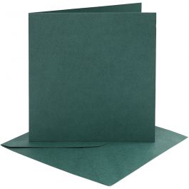 Cartes et enveloppes, dimension carte 15,2x15,2 cm, dimension enveloppes 16x16 cm, 230 gr, vert foncé, 4 set/ 1 Pq. [HOB-230549]
