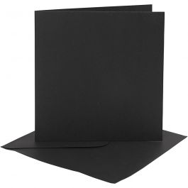Cartes et enveloppes, dimension carte 15,2x15,2 cm, dimension enveloppes 16x16 cm, 230 gr, noir, 4 set/ 1 Pq. [HOB-230551]