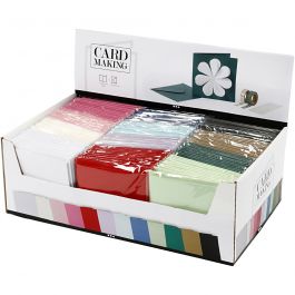 Cartes et enveloppes, dimension carte 15,2x15,2 cm, dimension enveloppes 16x16 cm, 230 gr, ass. de couleurs, 12x10 Pq./ 1 Pq. [HOB-230553]