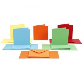 Cartes et enveloppes, dimension carte 15x15 cm, dimension enveloppes 16x16 cm, 110+220 gr, ass. de couleurs, 50 set/ 1 Pq. [HOB-23108]