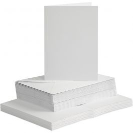 Cartes et enveloppes, dimension carte 10,5x15 cm, dimension enveloppes 11,5x16,5 cm, 120+240 gr, blanc, 50 set/ 1 Pq. [HOB-23111]