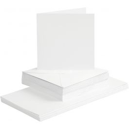 Cartes et enveloppes, dimension carte 15x15 cm, dimension enveloppes 16x16 cm, 120+240 gr, blanc, 50 set/ 1 Pq. [HOB-23115]