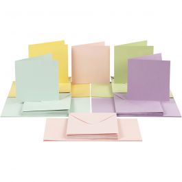 Cartes et enveloppes, dimension carte 15x15 cm, dimension enveloppes 16x16 cm, 110+220 gr, couleurs pastel, 50 set/ 1 Pq. [HOB-23118]