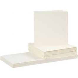 Cartes & Enveloppes, dimension carte 15x15 cm, dimension enveloppes 16x16 cm, blanc cassé, 50sets [HOB23119]