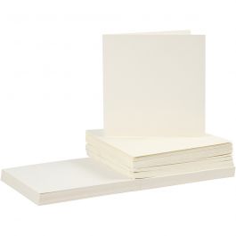 Cartes et enveloppes, dimension carte 15x15 cm, dimension enveloppes 16x16 cm, 110+220 gr, blanc cassé, 50 set/ 1 Pq. [HOB-23119]