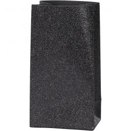 Sac en Papier, H : 17 cm, dim. 6x9 cm, 170 gr, noir, 8 pièces/ 1 Pq. [HOB-23139]