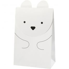 Papiertüten, Eisbär, H 18 cm, Größe 6x12 cm, 80 g, Weiß, 6 Stk/ 1 Pck [HOB-23181]