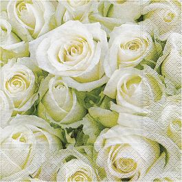 Serviettes de table, Roses blanches, dim. 33x33 cm, 20 pièce/ 1 Pq. [HOB-23481]