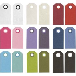 Étiquettes en carton, dim. 6x3 cm, 250 gr, ass. de couleurs, 30x10 pièces/ 1 Pq. [HOB-234999]
