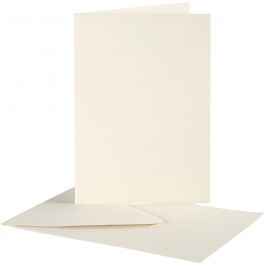 Cartes et enveloppes, dimension carte 10,5x15 cm, dimension enveloppes 11,5x16,5 cm, blanc cassé, 10set/ 1 Pq. [HOB-23708]
