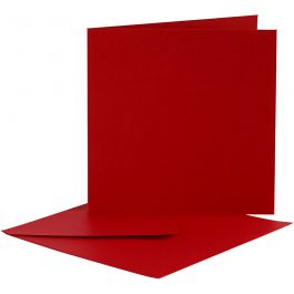 Cartes et enveloppes, rouge, dimension carte 12,5x12,5 cm, dimension enveloppes 13,5x13,5 cm, 10 set/ 1 Pq. [HOB-23734]