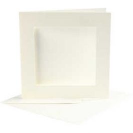 Cartes cadres et enveloppes, dimension carte 12,5x12,5 cm, dimension enveloppes 13,5x13,5 cm, blanc cassé, carré, 10sets, diamètre intérieur 8,5x8,5 cm [HOB23740]