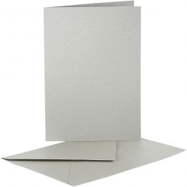 Cartes nacrées et enveloppes, dimension carte 10,5x15 cm, dimension enveloppes 11,5x16,5 cm, argent, 10 set/ 1 Pq. [HOB-23821]