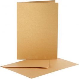 Cartes nacrées et enveloppes, dimension carte 10,5x15 cm, dimension enveloppes 11,5x16,5 cm, or, 10set/ 1 Pq. [HOB-23823]