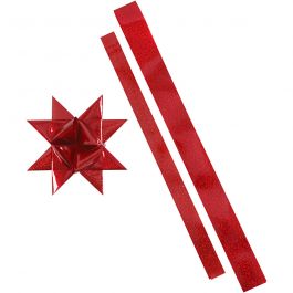 Bandes de papier étoiles, L : 86+100 cm, d 11,5+18,5 cm, L : 25+40 mm, rouge, glitter rouge, 16 bandes/ 1 Pq. [HOB-24348]