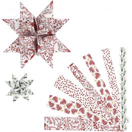 Bandes de papier étoiles, L : 44+78 cm, d 6,5+11,5 cm, L : 15+25 mm, rouge, blanc, 48 bandes/ 1 Pq. [HOB-24352]